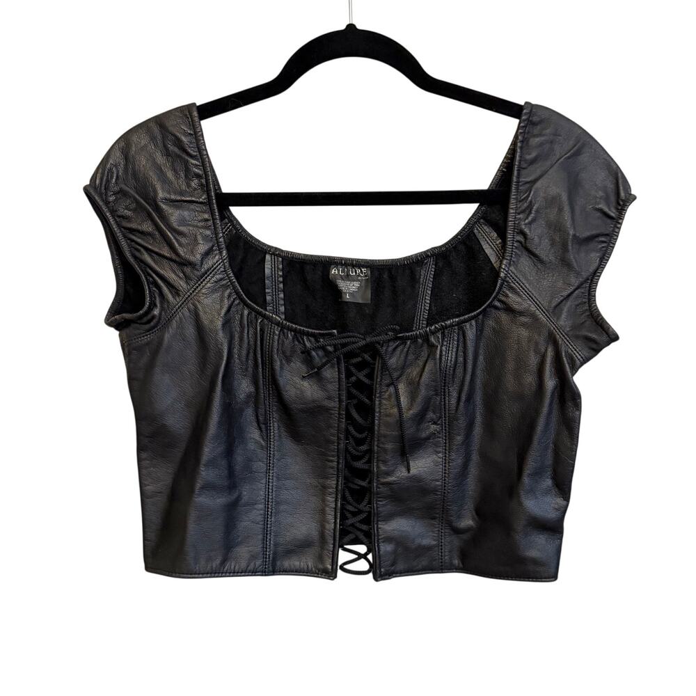 Allure Crop Top L Genuine Leather L Black Lace Up Goth Y2K Biker Steampunk Cyber
